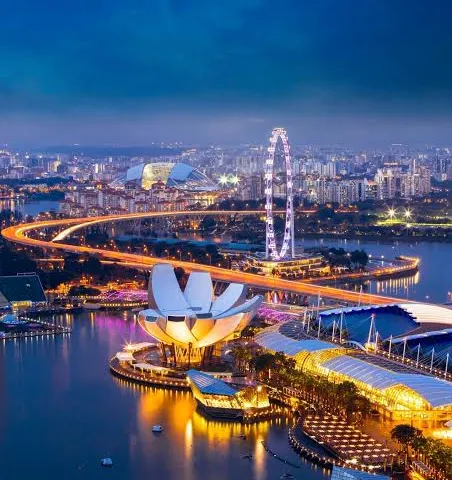 Singapore skyline across the bay at night