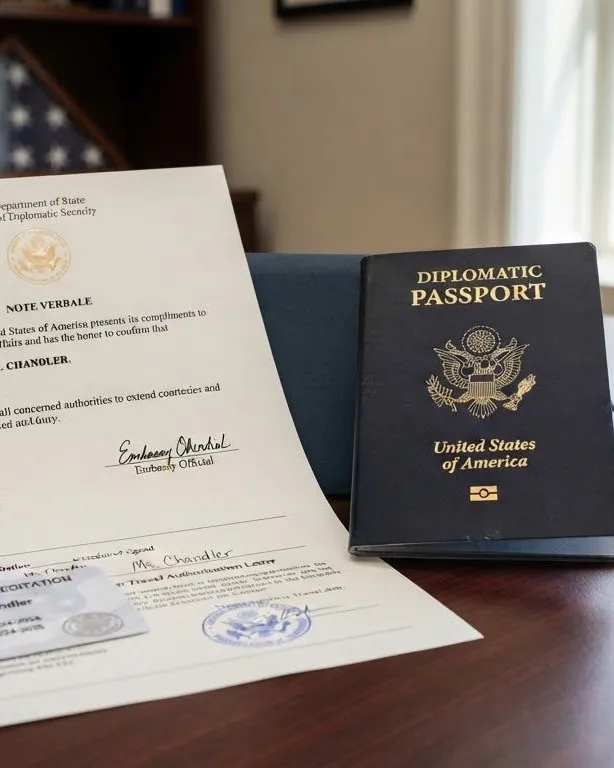Passport and travel documents on a desk