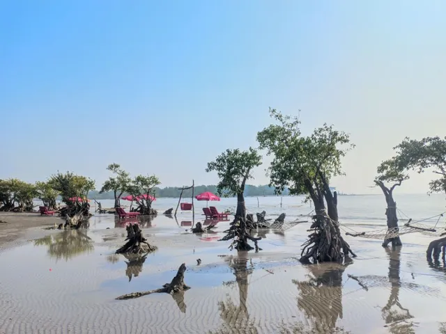 People on Kuakata beach at sunset